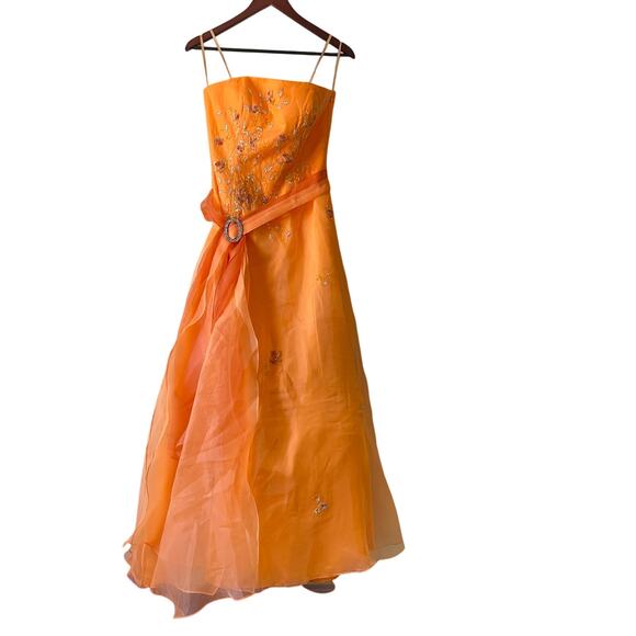 Vintage y2k orange beaded and tie wait tulle ball gown size xs - Picture 1 of 8